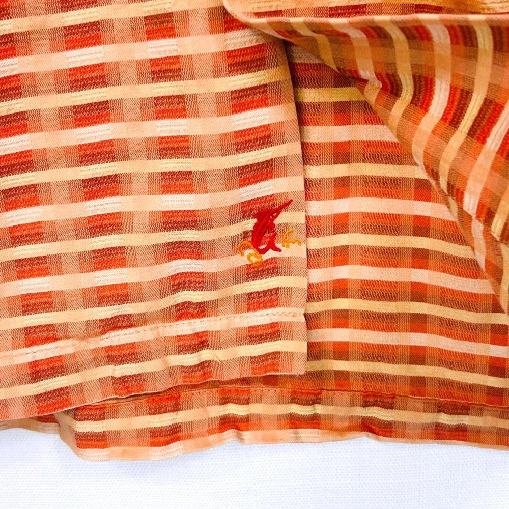 Tommy Bahama Silk Camp Shirt Mens XL Orange Coral Plaid Hawaiian Island Resort